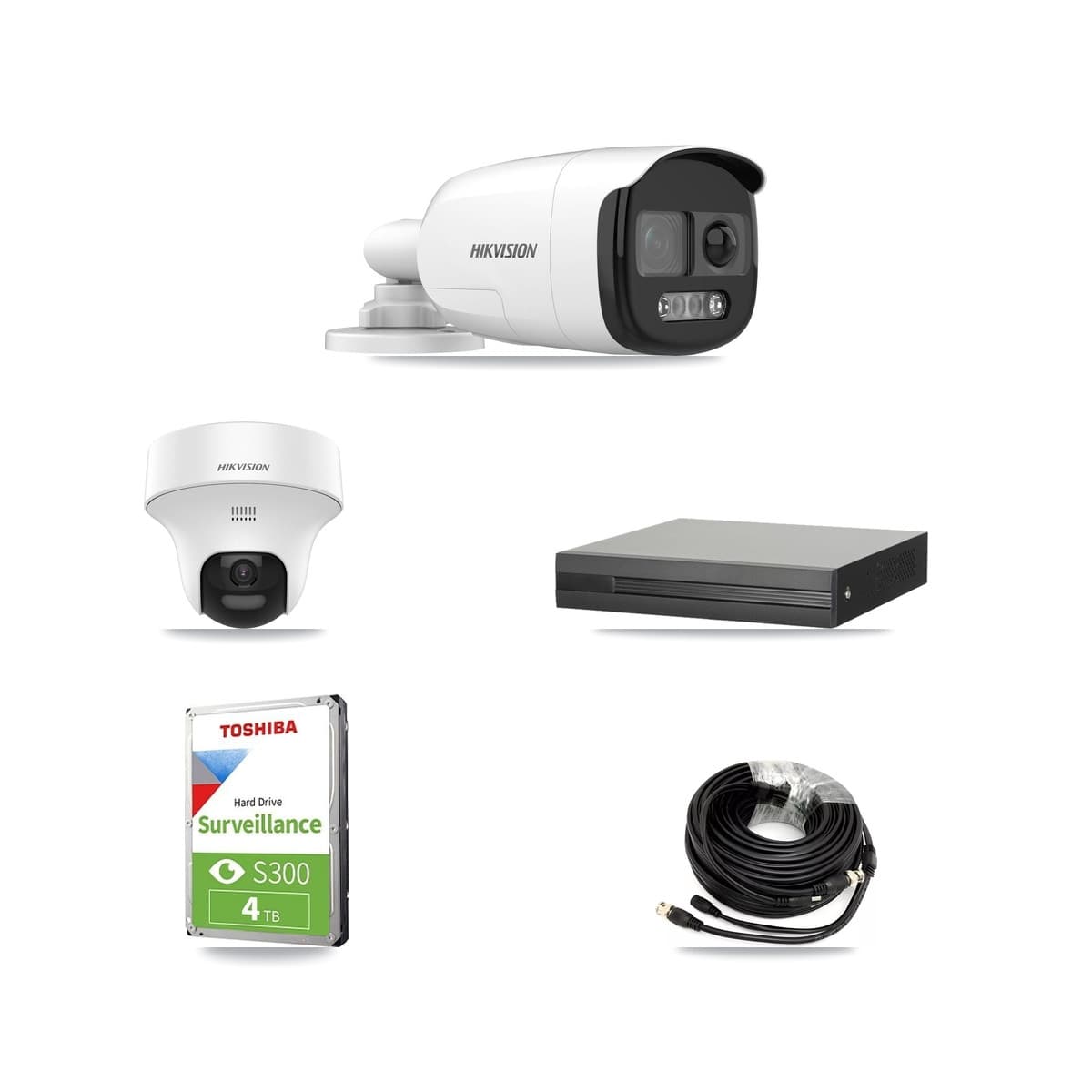 Hikvision 4-Channel 5MP CCTV Kit — 2 DS-2CE12KF3T Bullet + 1 DS-2CE70K0T Turret Cameras + 4TB Recording (XVR-3104HS Recorder) - Image 1