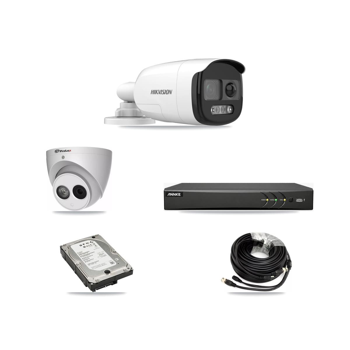 4-Channel 4MP – 5MP CCTV Kit — 3 DS-2CE12KF3T 5MP Bullet + 1 PXC-612C4W-A 4MP Turret Cameras + 5TB Recording (AN-DV4-8MP Recorder) - Image 1