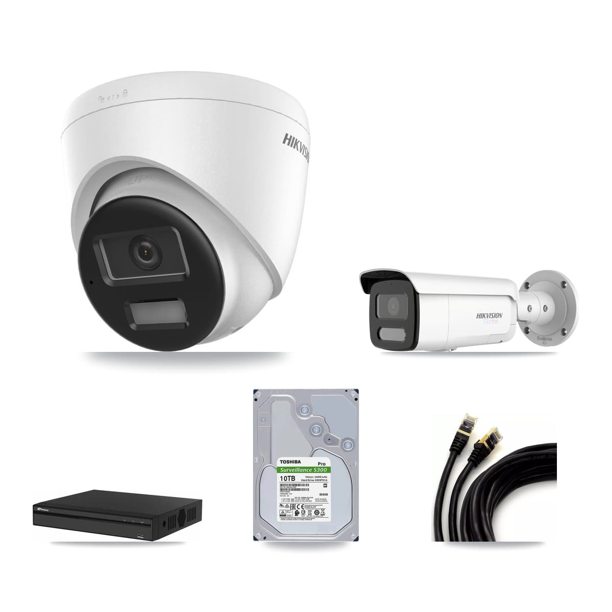 Hikvision & Prolux 4-Channel 4K CCTV Kit — 3 Turret + 1 Bullet Cameras + 10TB Recording - Image 1