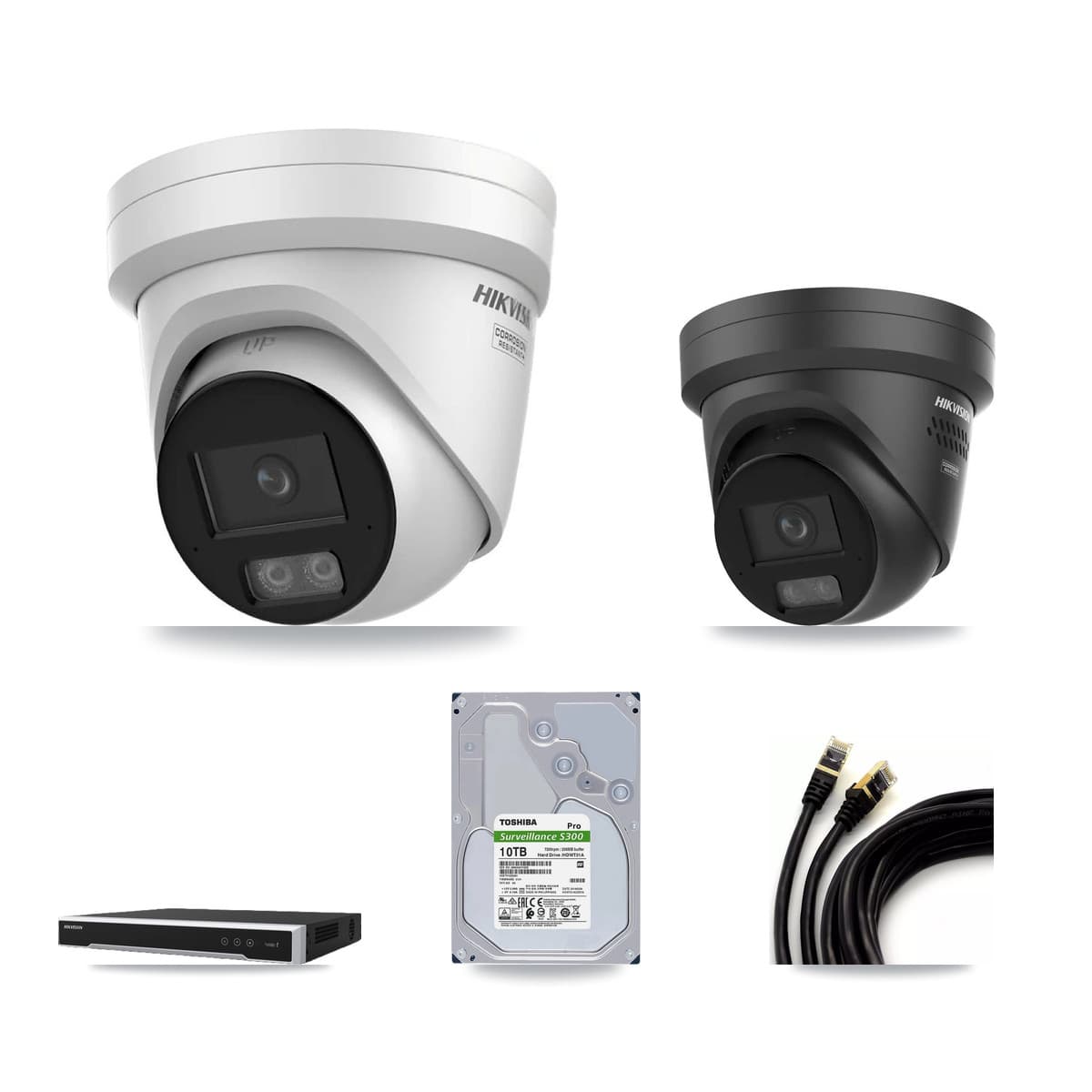 Hikvision 16-Channel 4K CCTV Kit — 7 + 1 Black Turret Cameras + 2× 10TB Recording - Image 1