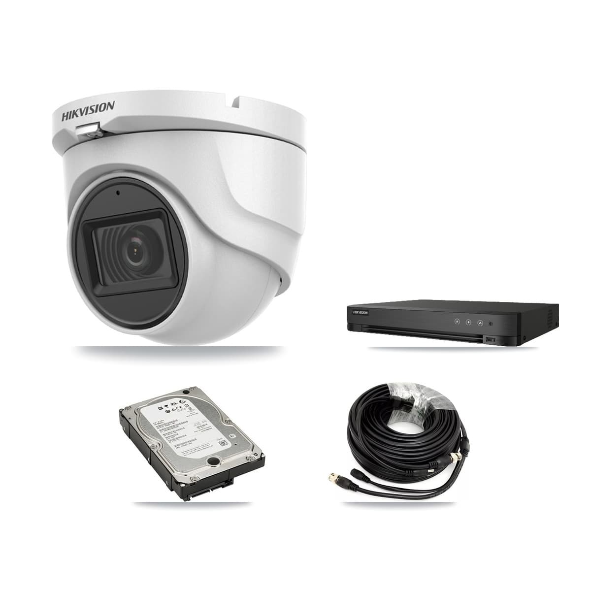 Hikvision 8-Channel 5MP CCTV Kit — 4 DS-2CE76H0T-ITMFS Turret Cameras + 5TB Recording (IDS-7208HUHI-M1/E Recorder) - Image 1
