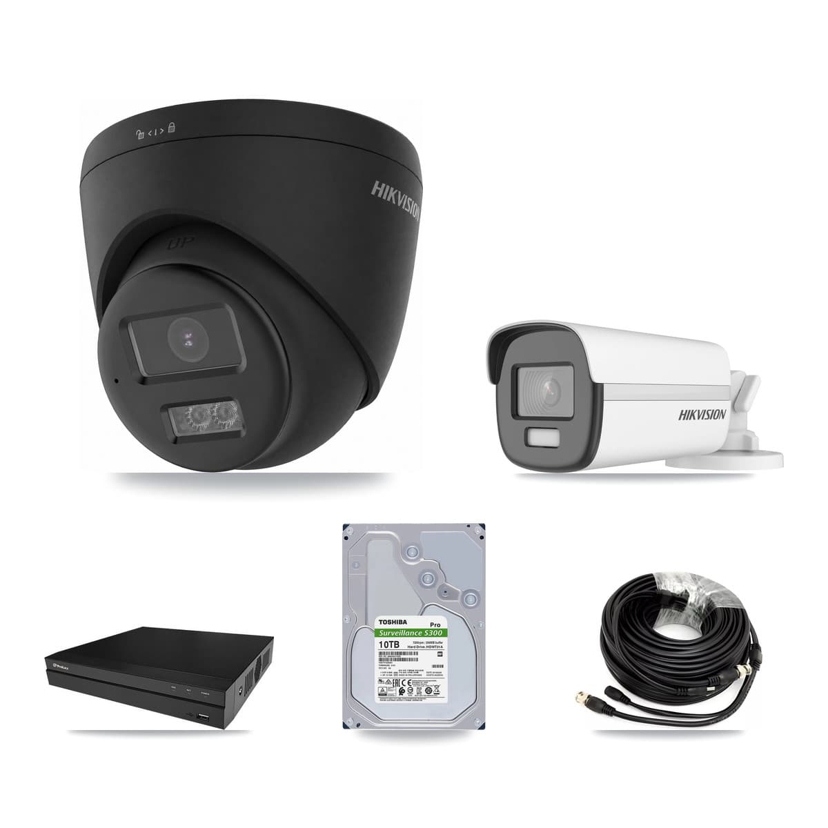 Hikvision & Prolux 8-Channel 4K CCTV Kit — 1 Bullet + 7 Black Turret Cameras + 2× 10TB Recording - Image 1