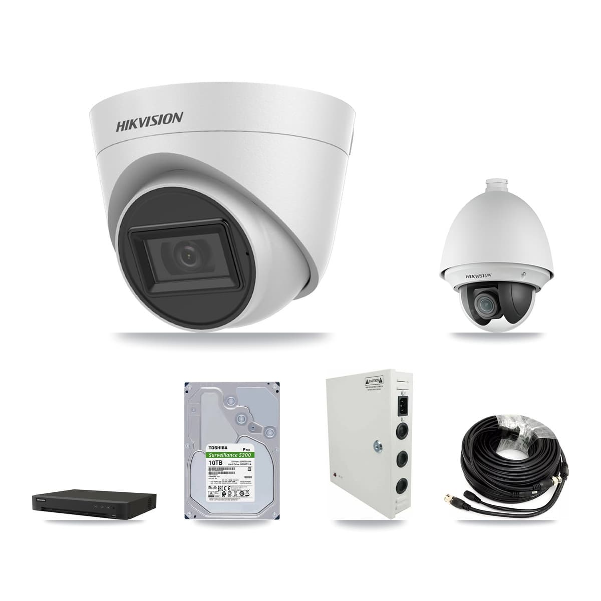 Hikvision 16-Channel 2MP – 5MP CCTV Kit — 2 2MP PTZ + 6 White 5MP Turret Cameras + 10TB Recording - Image 1