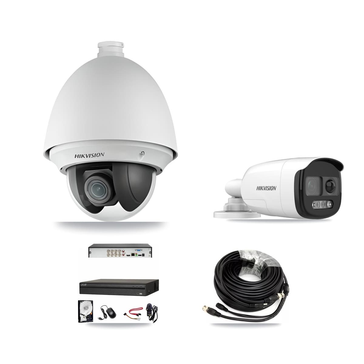 Hikvision & Dahua 8-Channel 2MP – 5MP CCTV Kit — 1 DS-2AE4225T 2MP PTZ + 1 DS-2CE12KF3T 5MP Bullet Cameras + 2TB Recording (XVR-3108AD Recorder) - Image 1