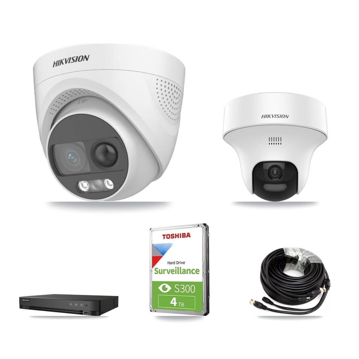 Hikvision 4-Channel 5MP CCTV Kit — 1 DS-2CE70K0T + 2 DS-2CE72KF3T Turret Cameras + 4TB Recording - Image 1