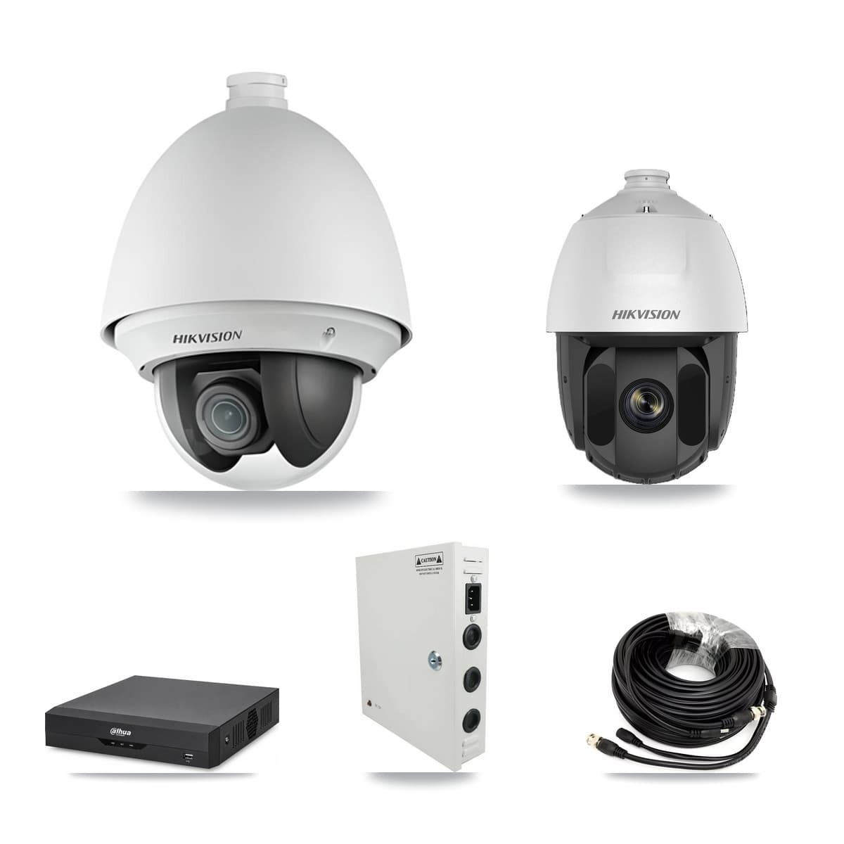 Hikvision & Dahua 4-Channel 2MP CCTV Kit — 2 DS-2AE4225T + 1 DS-2AE5225TI PTZ Cameras + 2TB Recording - Image 1