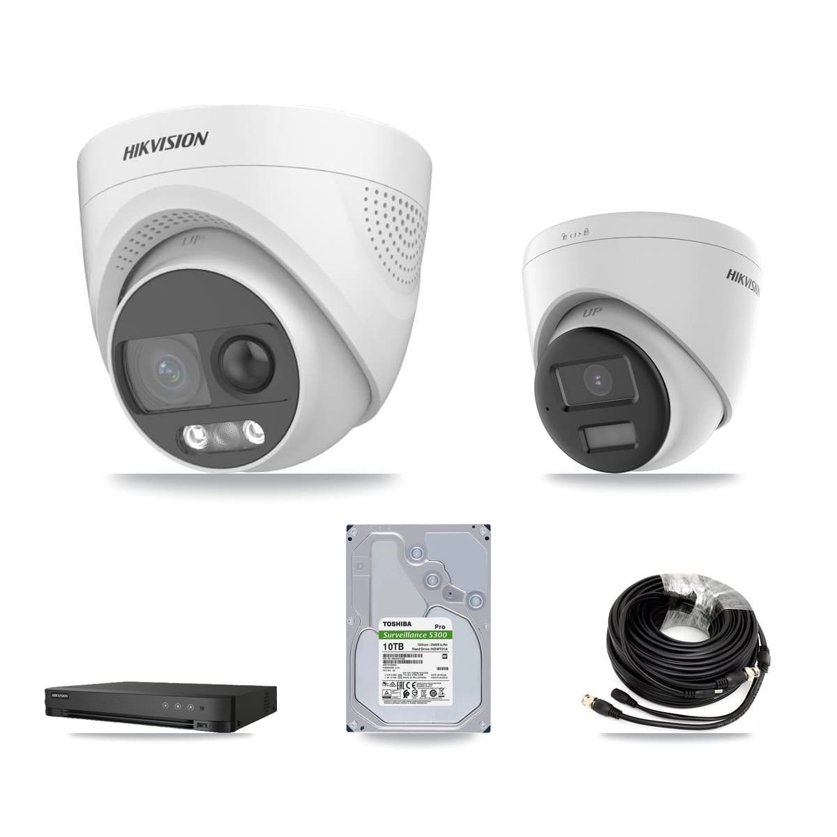Hikvision 8-Channel 5MP CCTV Kit — 7 DS-2CE72KF3T + 1 DS-2CE78K0T Turret Cameras + 10TB Recording (IDS-7208HQHI Recorder) - Image 1