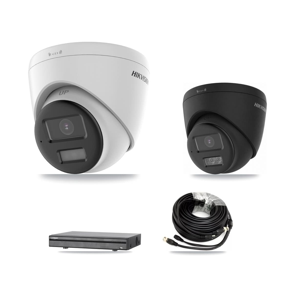 Hikvision & Dahua 8-Channel 5MP – 4K CCTV Kit — 2 DS-2CE78K0T-LPTS 5MP + 2 Black DS-2CE78U0T-LTS-BLACK 4K Turret Cameras + 8TB Recording (DH-XVR5108H-4KL-X-8P Recorder) - Image 1