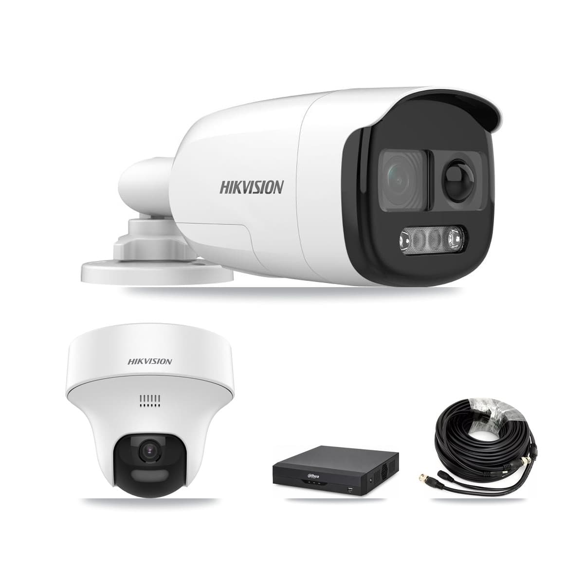 Hikvision & Dahua 4-Channel 5MP CCTV Kit — 1 DS-2CE12KF3T Bullet + 1 DS-2CE70K0T Turret Cameras + 2TB Recording - Image 1