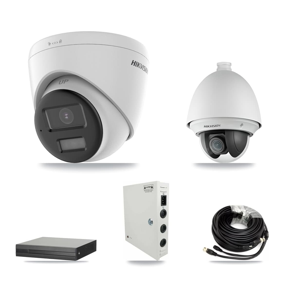 Hikvision 8-Channel 2MP – 5MP CCTV Kit — 1 DS-2AE4225T 2MP PTZ + 6 DS-2CE78K0T 5MP Turret Cameras + 8TB Recording (XVR-3108HS Recorder) - Image 1