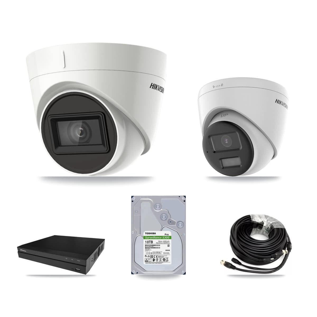 Hikvision & Prolux 8-Channel 4K CCTV Kit — 1 DS-2CE78U0T + 7 DS-2CE78U1T Turret Cameras + 2× 10TB Recording - Image 1