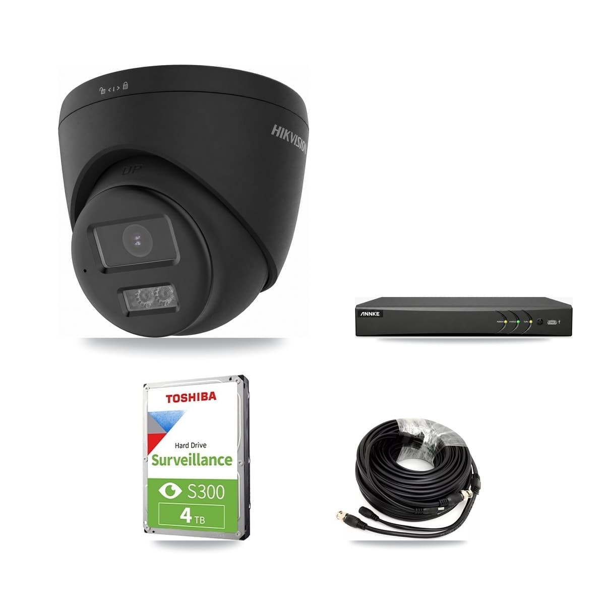 Hikvision & ANNKE 4-Channel 4K CCTV Kit — 4 Black Turret Cameras + 4TB Recording - Image 1