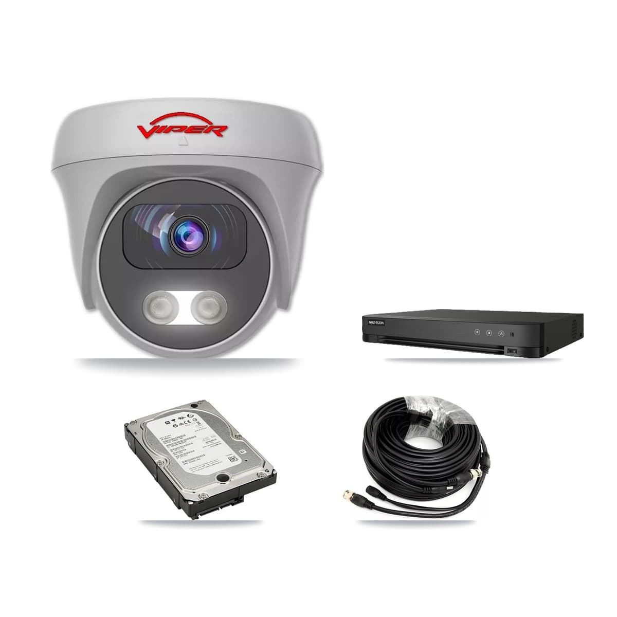 Viper & Hikvision 8-Channel 5MP CCTV Kit — 4 White VIPER-5MP-3K-AOC-WHITE-2.8MM Cameras + 5TB Recording (IDS-7208HUHI-M1/E Recorder) - Image 1