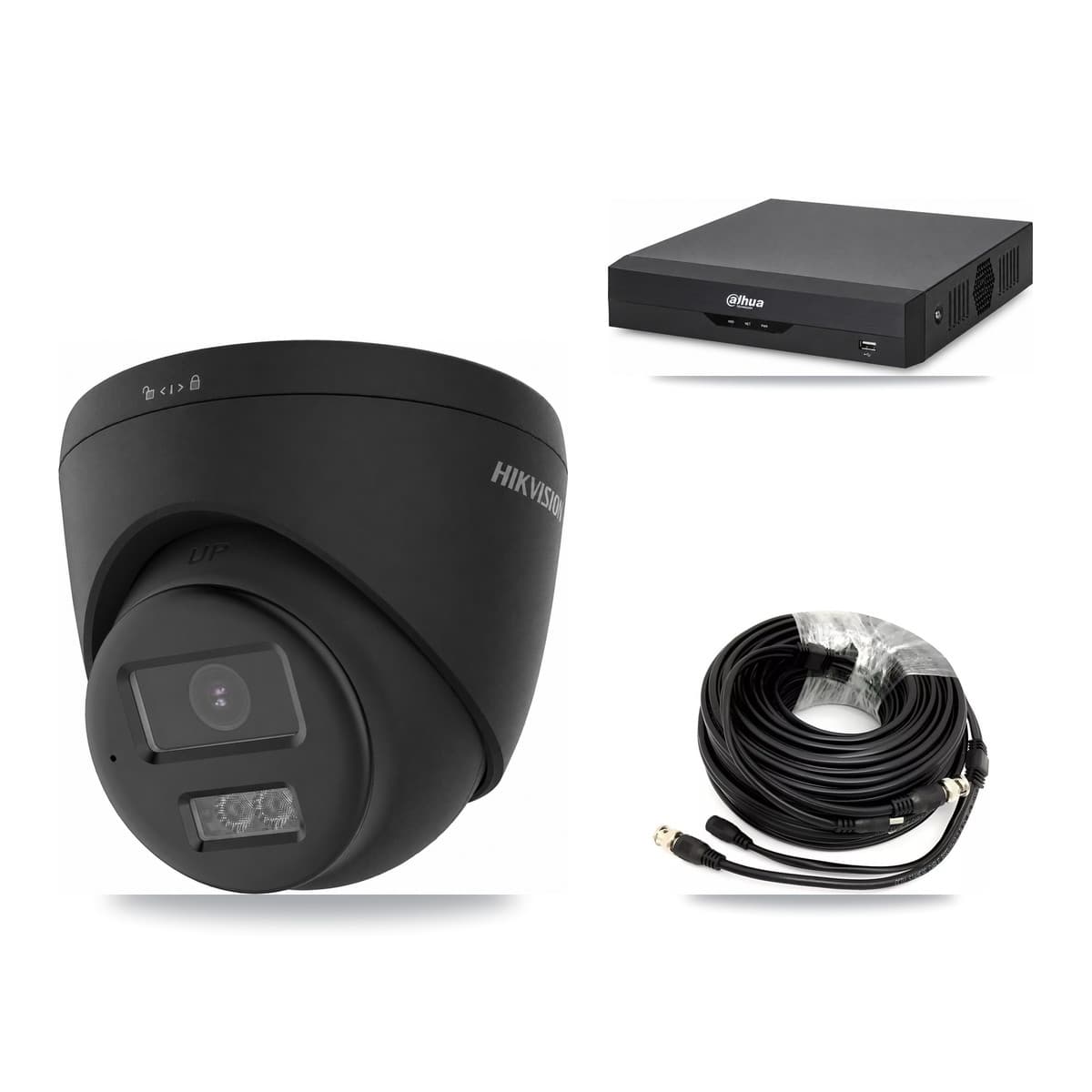 Hikvision & Dahua 4-Channel 4K CCTV Kit — 2 Black Turret Cameras + 2TB Recording - Image 1