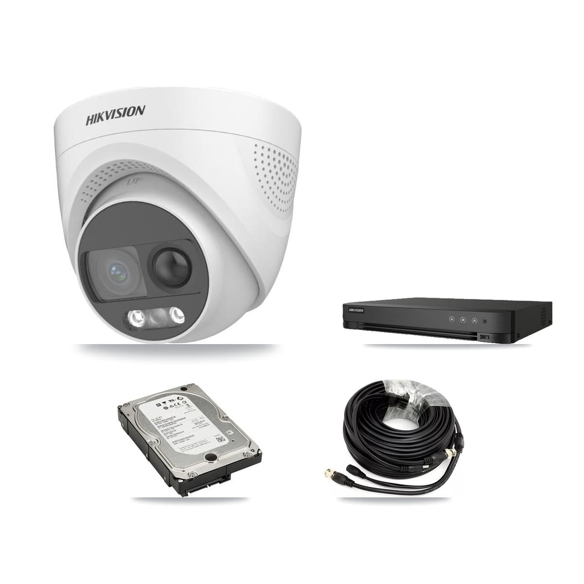 Hikvision 8-Channel 5MP CCTV Kit — 4 DS-2CE72KF3T Turret Cameras + 5TB Recording (IDS-7208HQHI Recorder) - Image 1