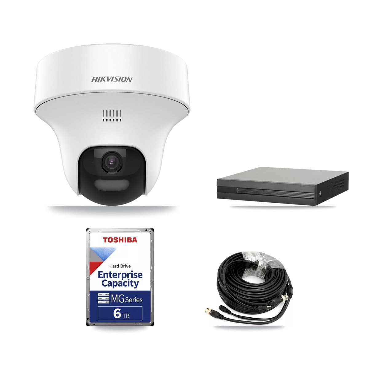 Hikvision 4-Channel 5MP CCTV Kit — 4 DS-2CE70K0T Turret Cameras + 6TB Recording (XVR-3104HS Recorder) - Image 1