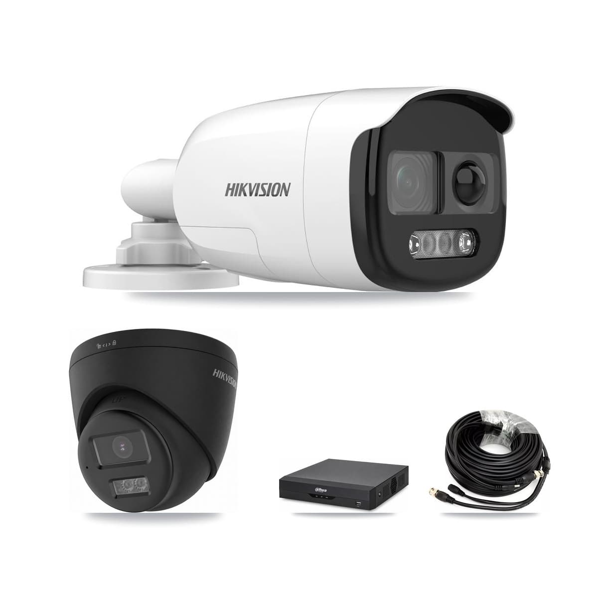 Hikvision & Dahua 4-Channel 5MP – 4K CCTV Kit — 2 5MP Bullet + 2 Black 4K Turret Cameras + 2TB Recording - Image 1