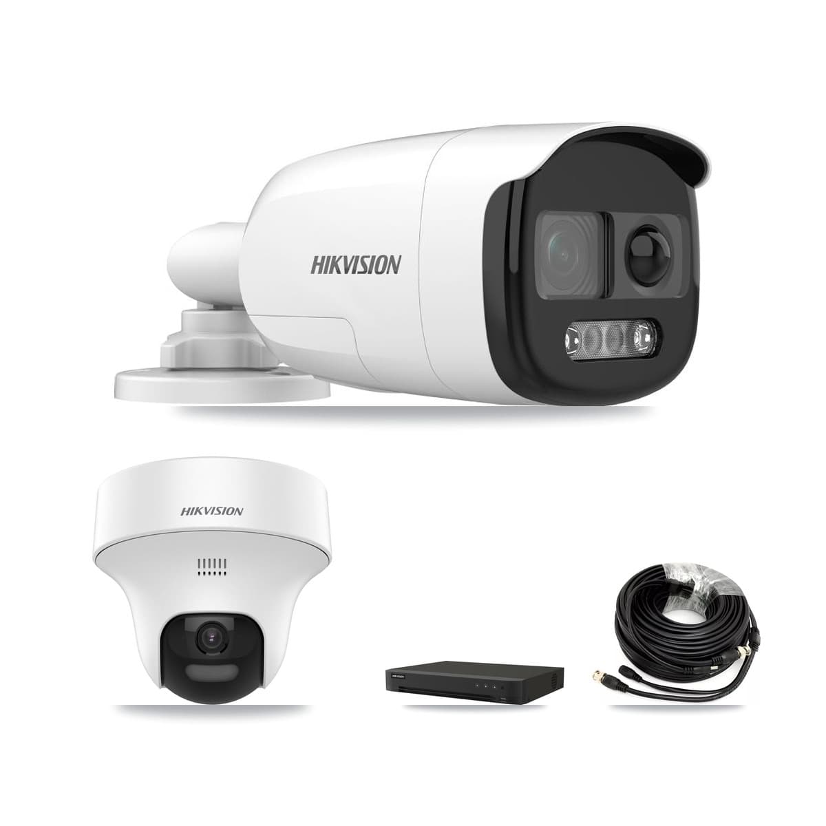 Hikvision 8-Channel 5MP CCTV Kit — 5 DS-2CE12KF3T-PIRXO Bullet + 1 DS-2CE70K0T-PTLTS Turret Cameras + 8TB Recording (IDS-7208HUHI-M1/XT Recorder) - Image 1