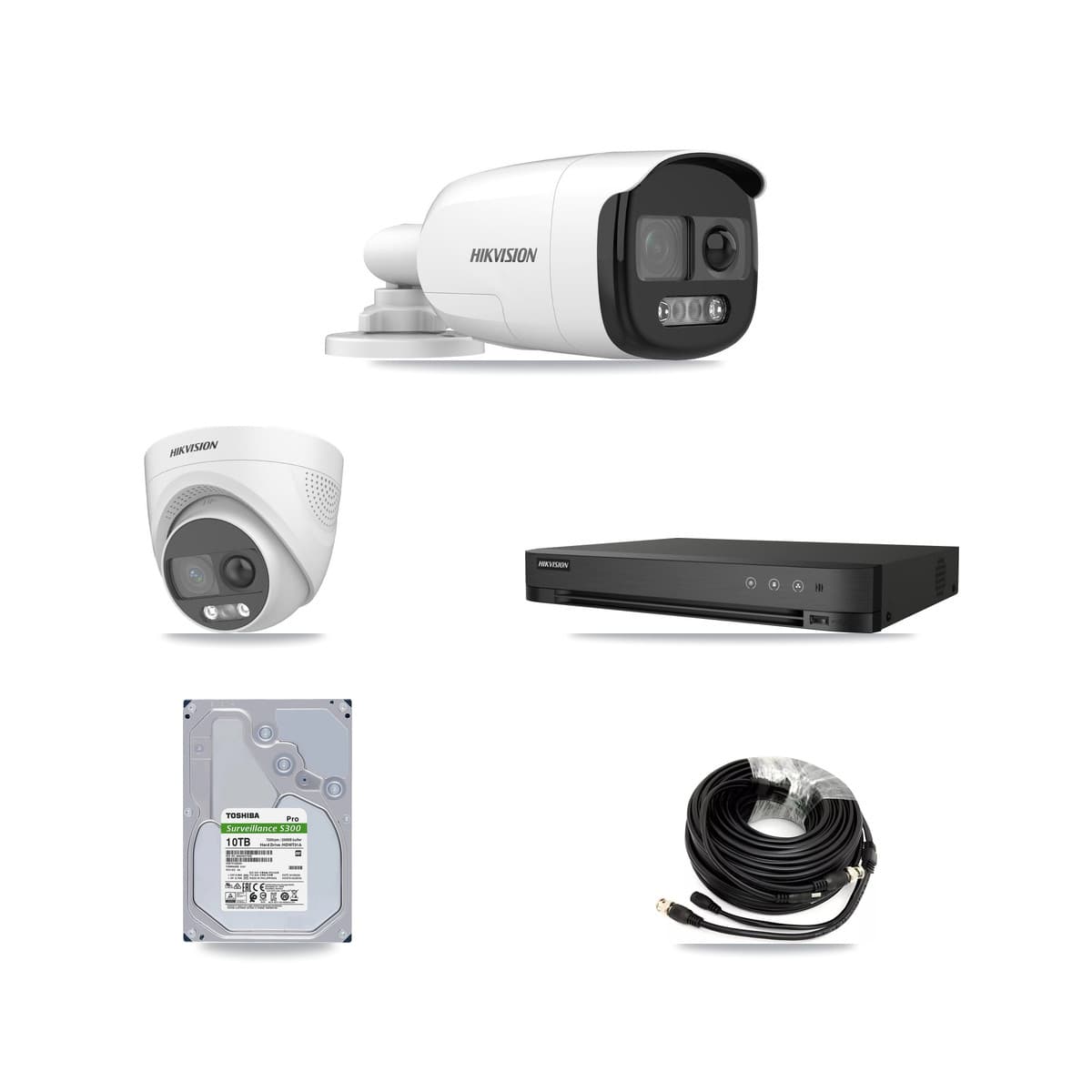 Hikvision 4-Channel 5MP CCTV Kit — 2 DS-2CE12KF3T Bullet + 2 DS-2CE72KF3T Turret Cameras + 10TB Recording (IDS-7204HQHI Recorder) - Image 1