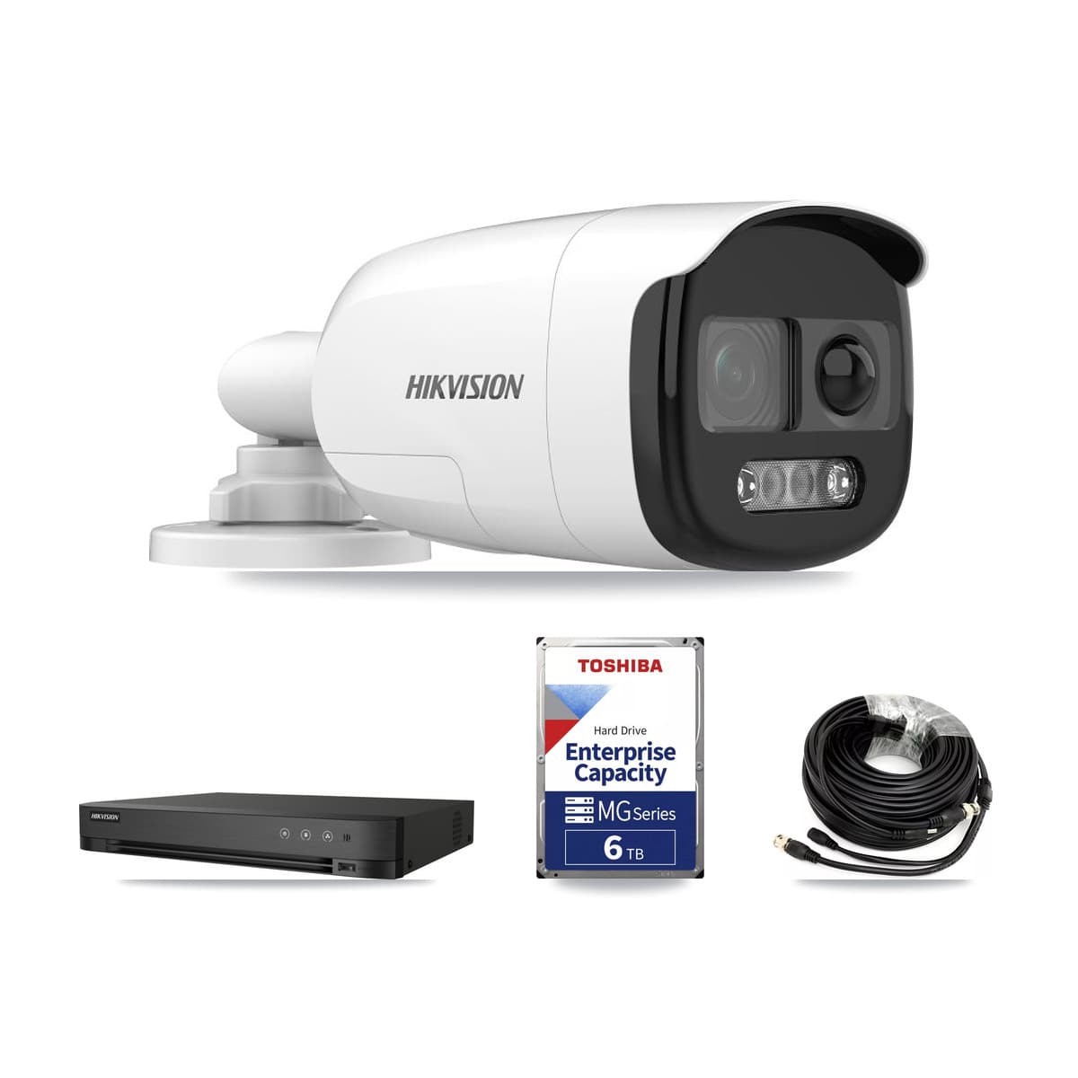 Hikvision 4-Channel 5MP CCTV Kit — 2 DS-2CE12KF3T Bullet Cameras + 6TB Recording (IDS-7204HUHI Recorder) - Image 1