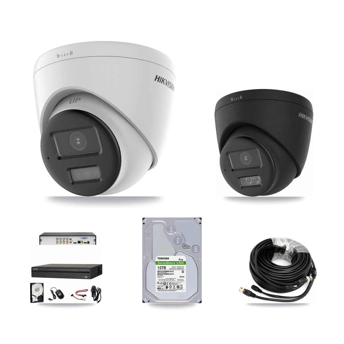 Hikvision & Dahua 8-Channel 5MP – 4K CCTV Kit — 6 DS-2CE78K0T-LPTS 5MP + 1 Black DS-2CE78U0T-LTS-BLACK 4K Turret Cameras + 10TB Recording (XVR-3108AD-4K Recorder) - Image 1