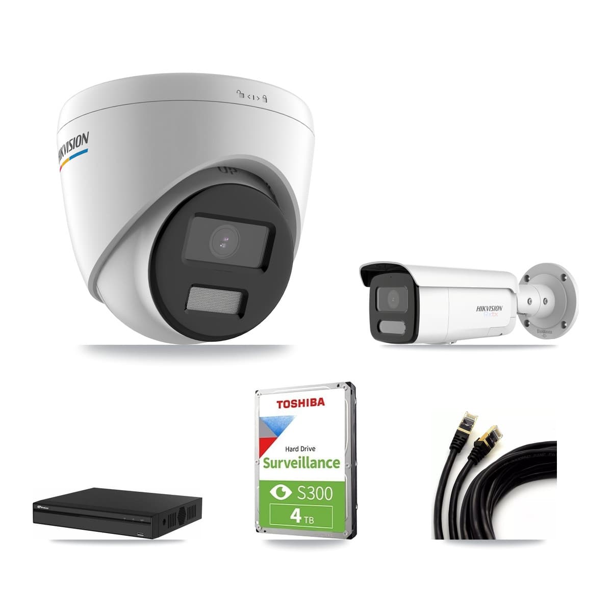 Hikvision & Prolux 4-Channel 2MP – 4K CCTV Kit — 2 2MP Turret + 1 4K Bullet Cameras + 4TB Recording - Image 1