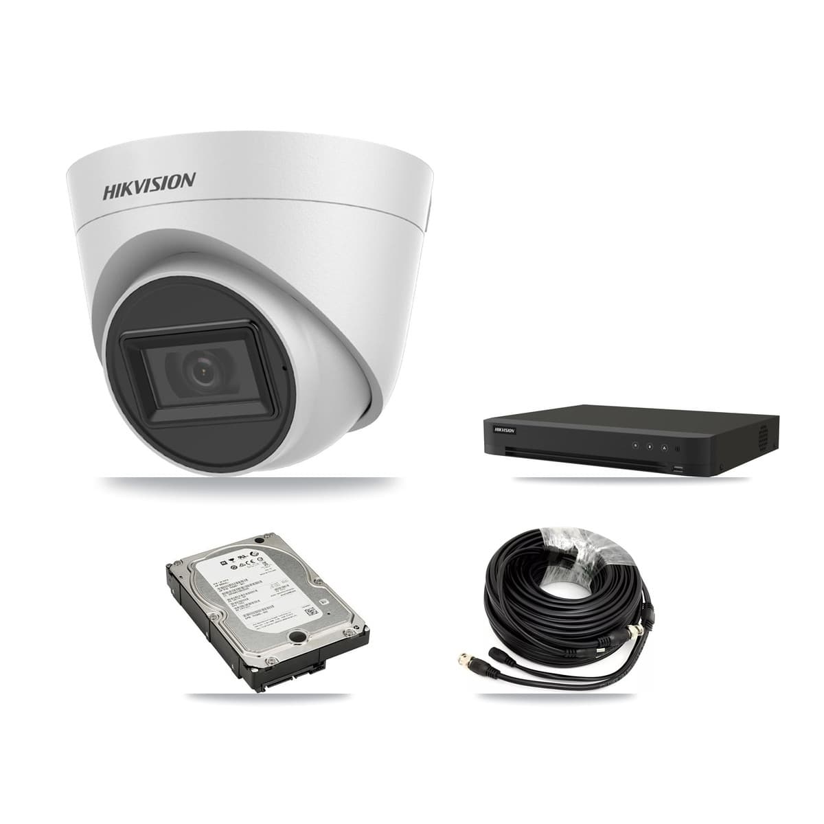 Hikvision 8-Channel 5MP CCTV Kit — 4 White DS-2CE78H0T-IT3FS Turret Cameras + 5TB Recording (IDS-7208HUHI-M1/XT Recorder) - Image 1