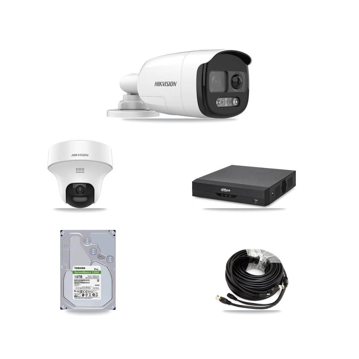Hikvision & Dahua 4-Channel 5MP CCTV Kit — 2 DS-2CE12KF3T Bullet + 2 DS-2CE70K0T Turret Cameras + 10TB Recording - Image 1