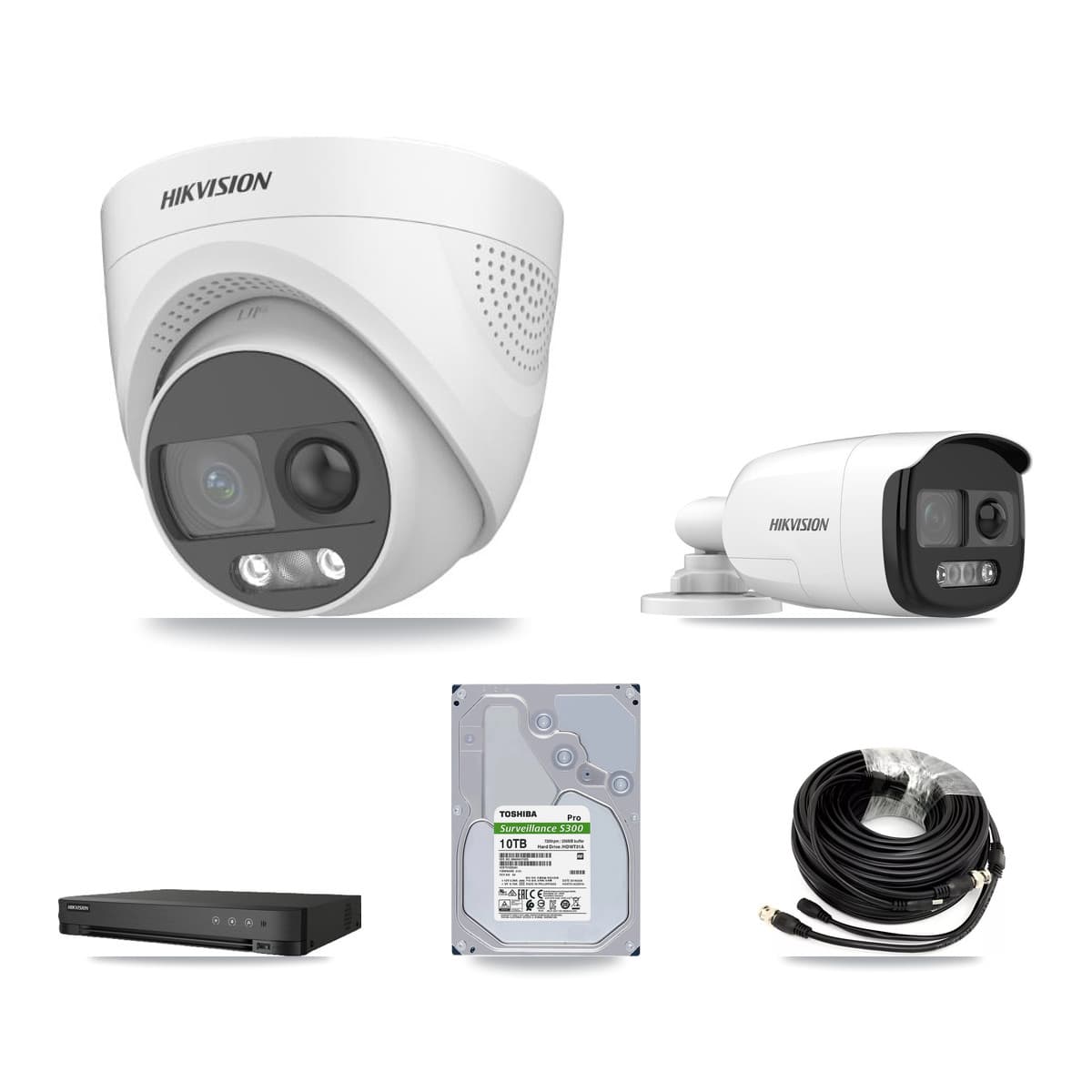 Hikvision 8-Channel 5MP CCTV Kit — 1 DS-2CE12KF3T Bullet + 6 DS-2CE72KF3T Turret Cameras + 10TB Recording (IDS-7208HQHI Recorder) - Image 1