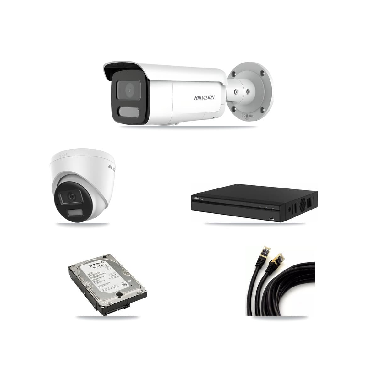 Hikvision & Prolux 4-Channel 4MP – 4K CCTV Kit — 1 DS-2CD1383G2-LIU 4K Turret + 2 DS-2CD2T47G2H-LISU/SL 4MP Bullet Cameras + 5TB Recording (PXN-2104HS-4P-4K Recorder) - Image 1