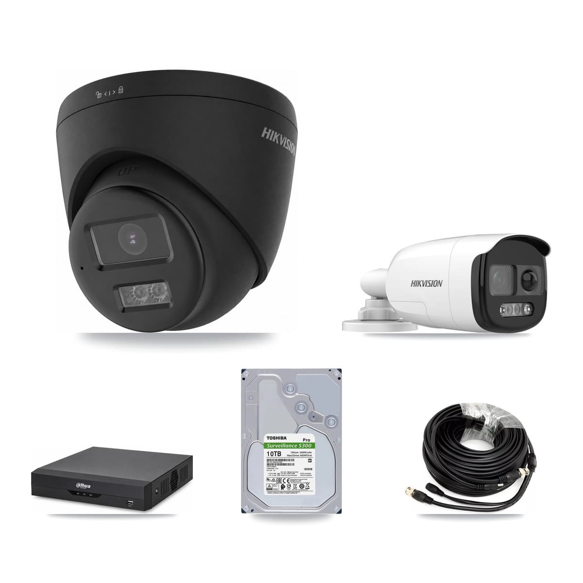 Hikvision & Dahua 4-Channel 5MP – 4K CCTV Kit — 1 5MP Bullet + 3 Black 4K Turret Cameras + 10TB Recording - Image 1