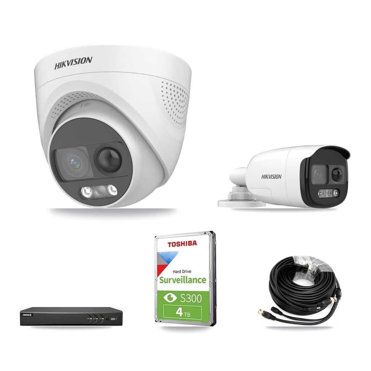 Hikvision & ANNKE 4-Channel 5MP CCTV Kit — 1 DS-2CE12KF3T Bullet + 2 DS-2CE72KF3T Turret Cameras + 4TB Recording - Image 1