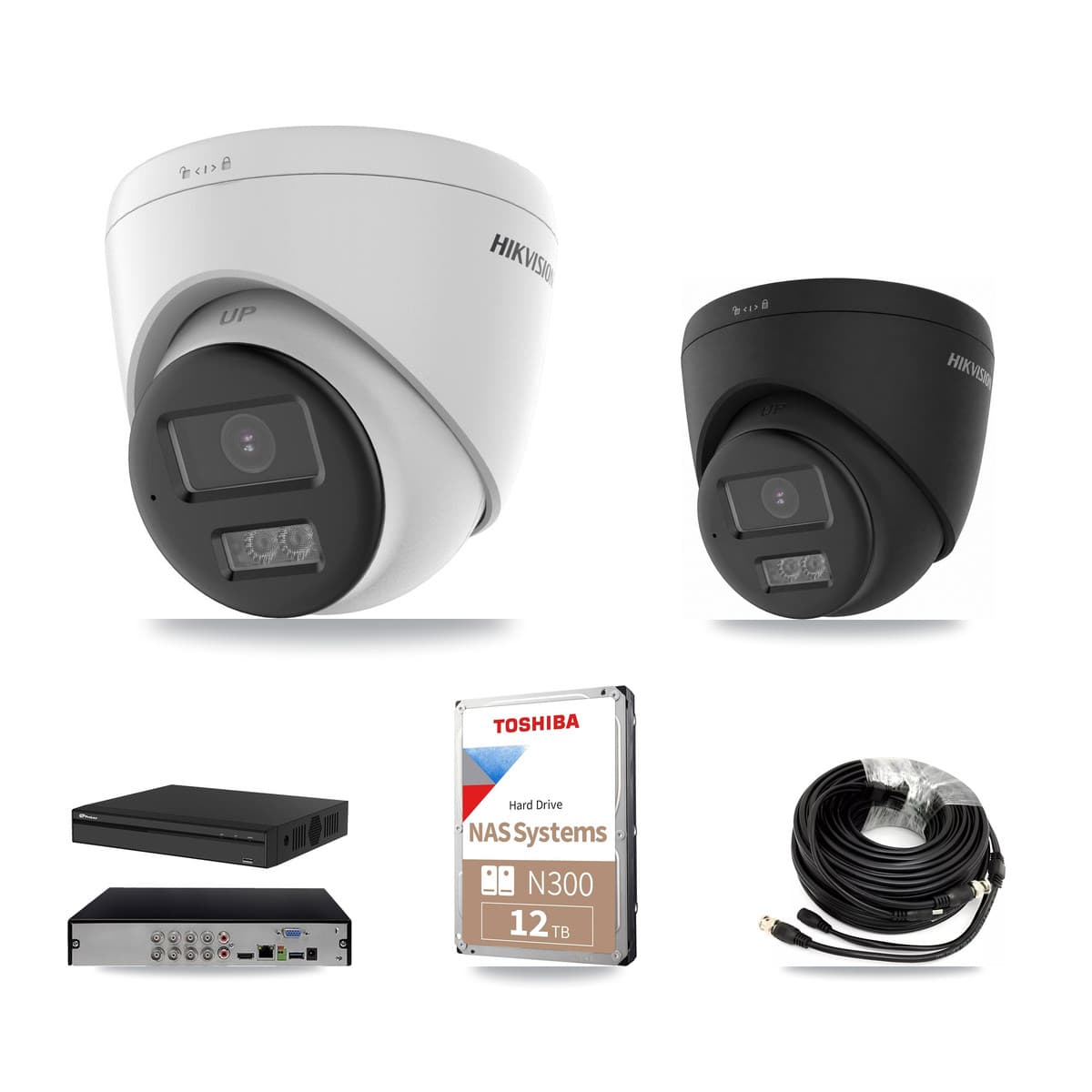 Hikvision & Prolux 8-Channel 5MP – 4K CCTV Kit — 3 DS-2CE78K0T-LTS 5MP + 3 Black DS-2CE78U0T-LTS-BLACK 4K Turret Cameras + 12TB Recording (PXD-5108HS-4K/X1 Recorder) - Image 1