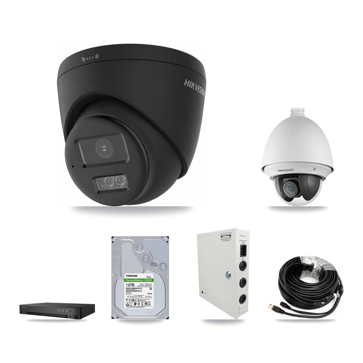 Hikvision 8-Channel 2MP – 4K CCTV Kit — 1 2MP PTZ + 5 Black 4K Turret Cameras + 10TB Recording - Image 1