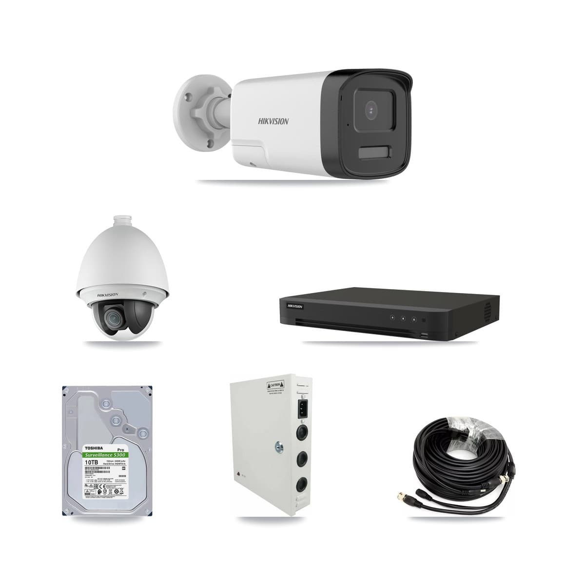 Hikvision 8-Channel 2MP – 5MP CCTV Kit — 1 DS-2AE4225T-A 2MP PTZ + 7 DS-2CE17K0T-LXTS 5MP Bullet Cameras + 10TB Recording (IDS-7208HUHI-M1/XT Recorder) - Image 1