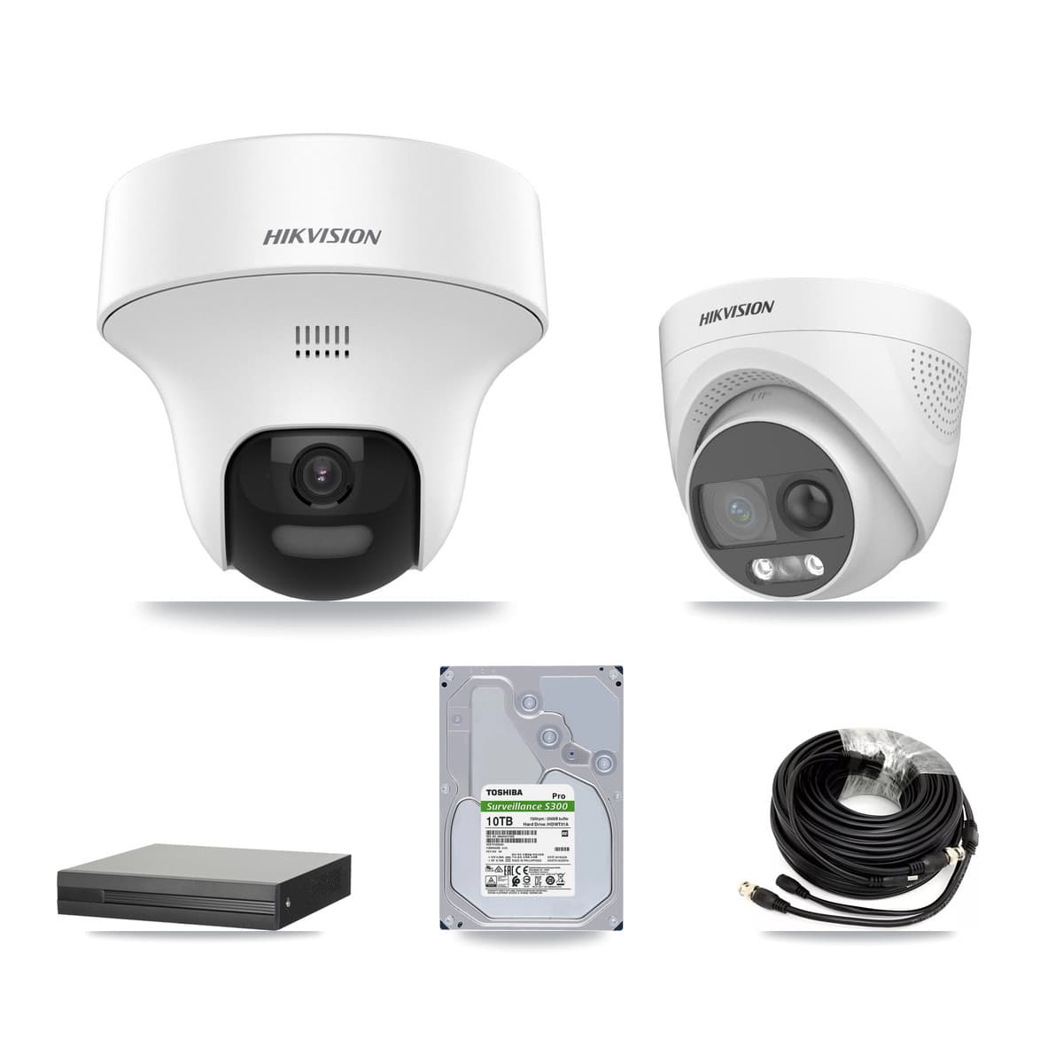 Hikvision 8-Channel 5MP CCTV Kit — 2 DS-2CE70K0T + 2 DS-2CE72KF3T Turret Cameras + 10TB Recording (XVR-3108HS Recorder) - Image 1