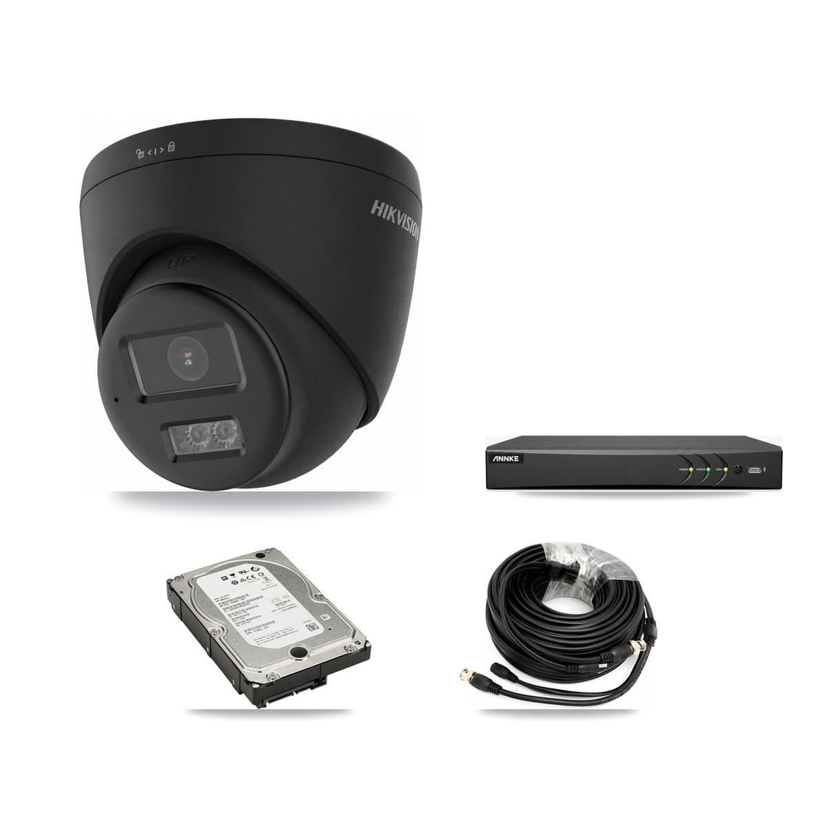 Hikvision & ANNKE 4-Channel 4K CCTV Kit — 2 Black Turret Cameras + 5TB Recording - Image 1