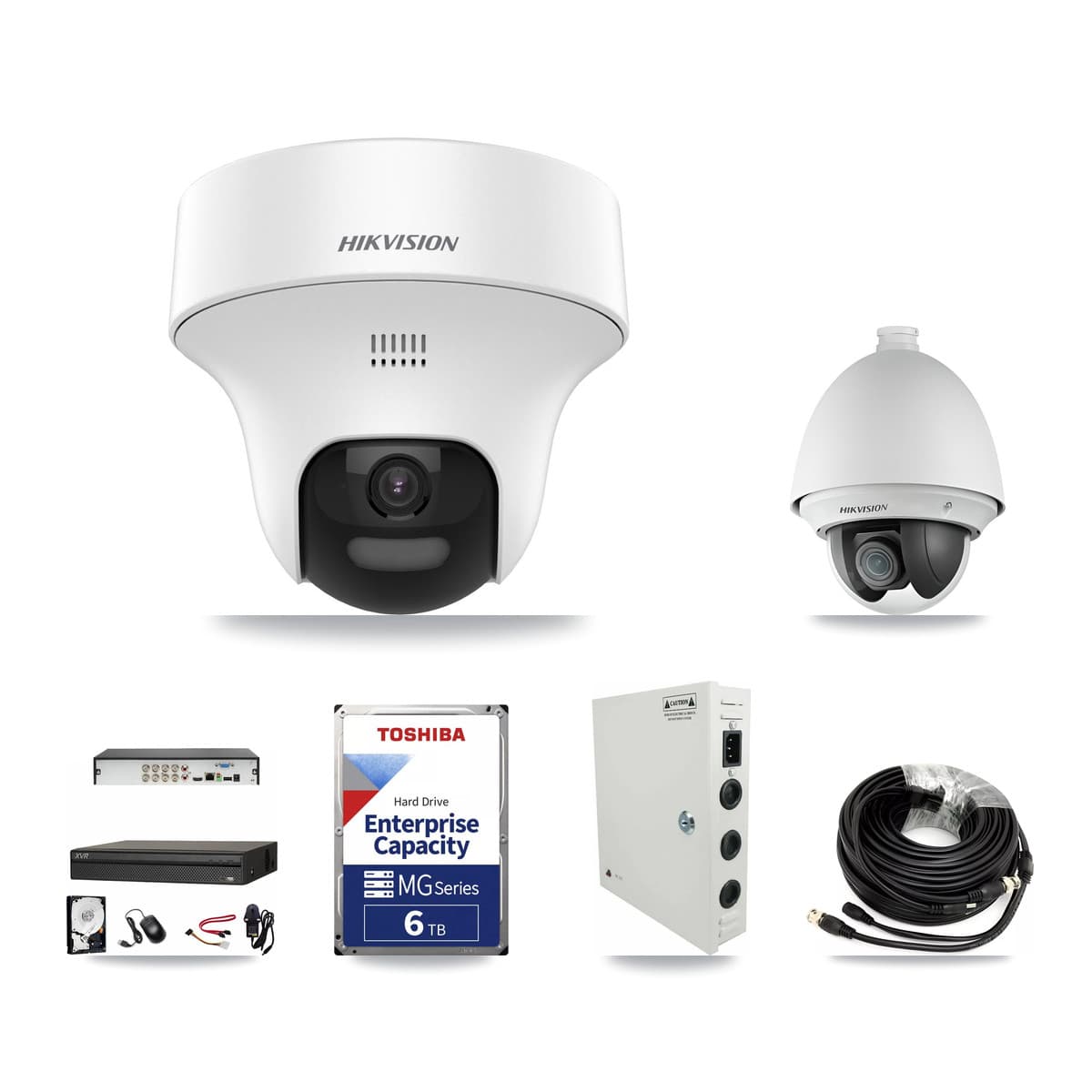 Hikvision & Dahua 8-Channel 2MP – 5MP CCTV Kit — 1 DS-2AE4225T 2MP PTZ + 4 DS-2CE70K0T 5MP Turret Cameras + 6TB Recording - Image 1