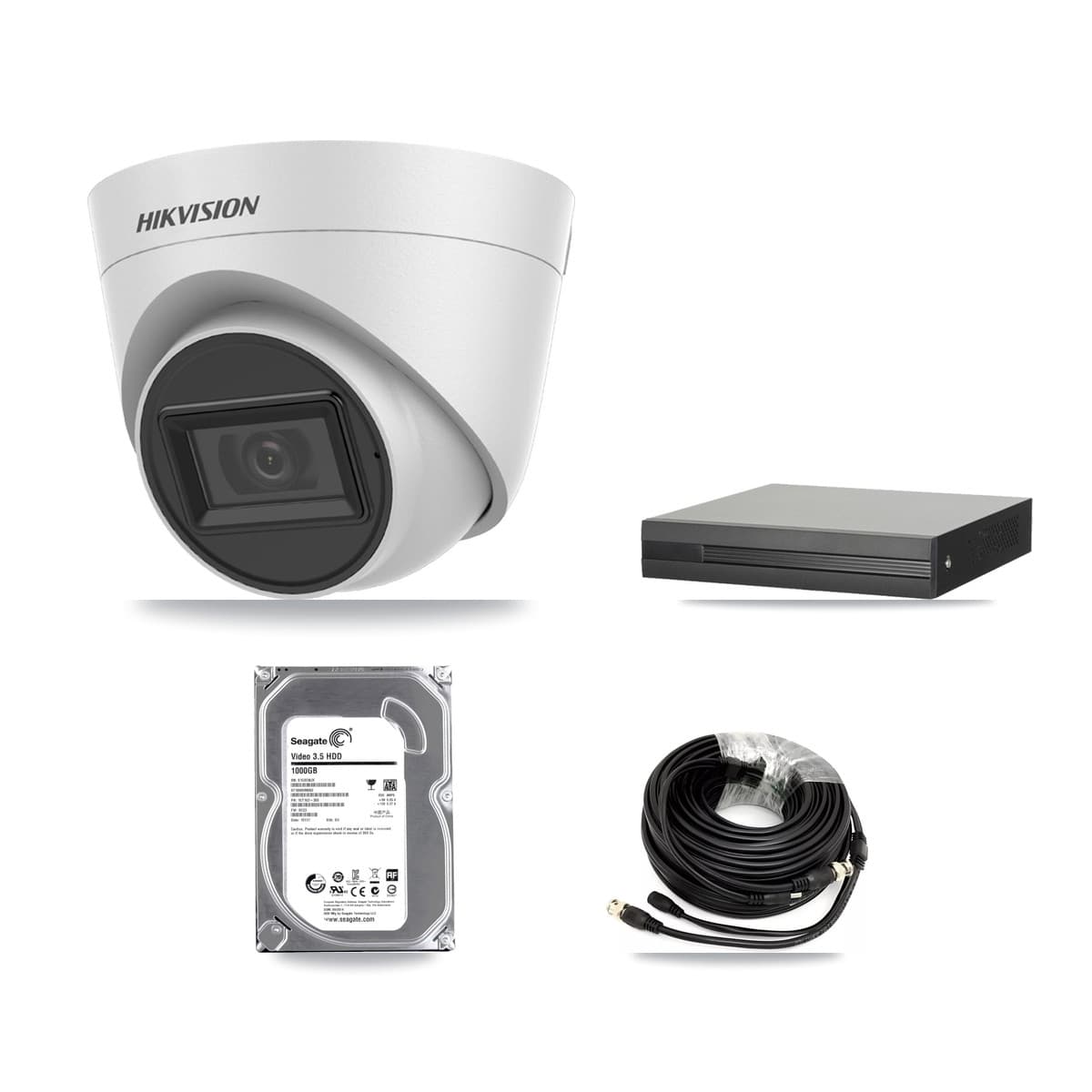 Hikvision 8-Channel 5MP CCTV Kit — 1 White Turret Camera + 1TB Recording (XVR-3108HS Recorder) - Image 1