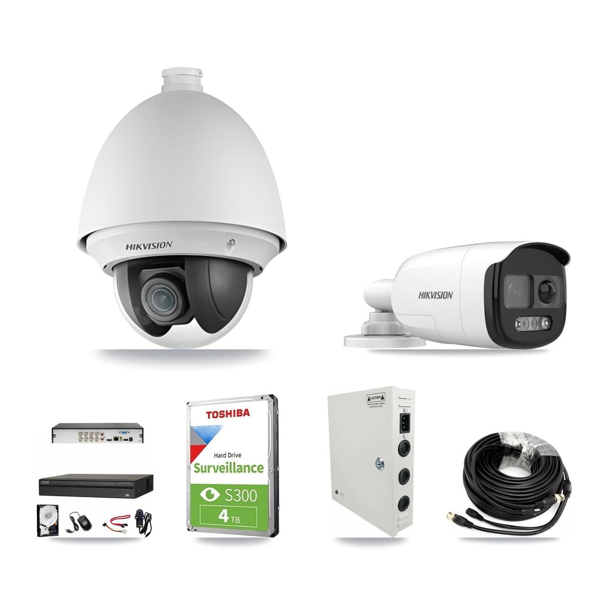 Hikvision & Dahua 8-Channel 2MP – 5MP CCTV Kit — 2 DS-2AE4225T 2MP PTZ + 2 DS-2CE12KF3T 5MP Bullet Cameras + 4TB Recording (XVR-3108AD Recorder) - Image 1