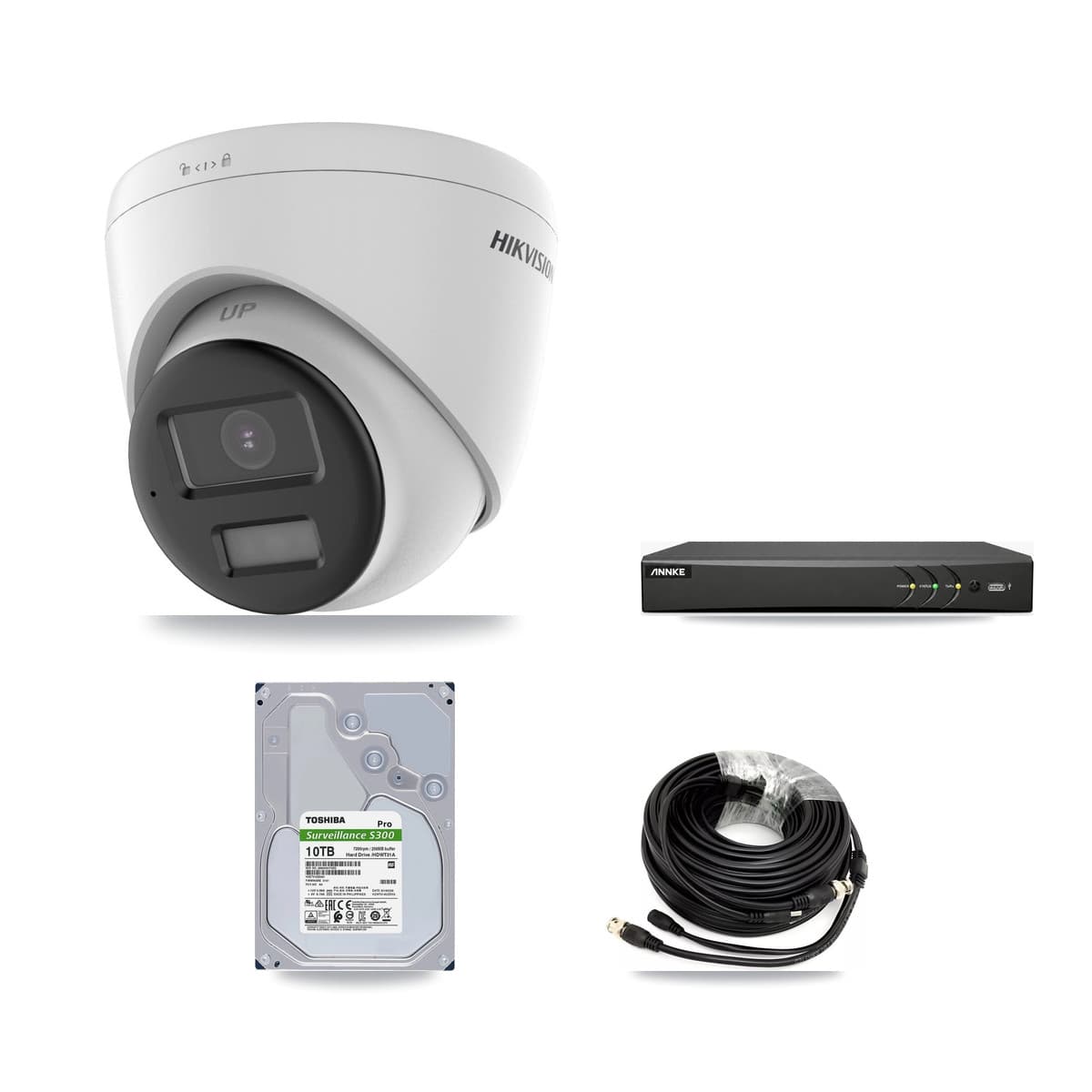 Hikvision & ANNKE 4-Channel 5MP CCTV Kit — 4 DS-2CE78K0T-LPTS Turret Cameras + 10TB Recording (AN-DV4-8MP-D941BB Recorder) - Image 1
