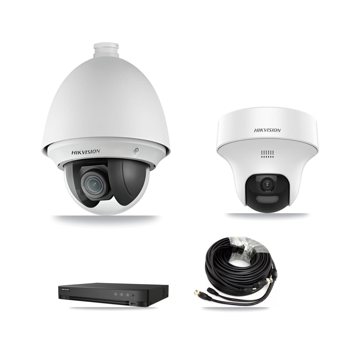 Hikvision 4-Channel 2MP – 5MP CCTV Kit — 1 DS-2AE4225T 2MP PTZ + 1 DS-2CE70K0T 5MP Turret Cameras + 1TB Recording (IDS-7204HQHI Recorder) - Image 1