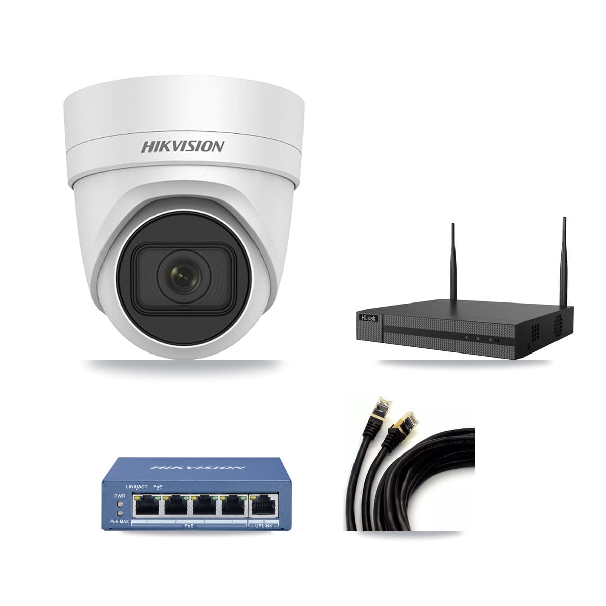 Hikvision & HiLook 4-Channel 4MP CCTV Kit — 2 DS-2CD2H45FWD Turret Cameras + 2TB Recording - Image 1