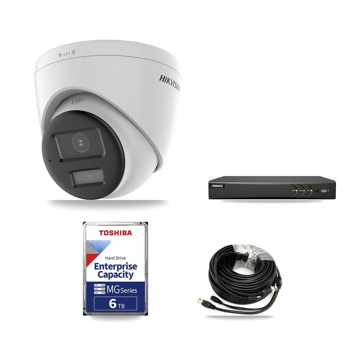 Hikvision & ANNKE 4-Channel 5MP CCTV Kit — 3 DS-2CE78K0T-LPTS Turret Cameras + 6TB Recording (AN-DV4-8MP-D941BB Recorder) - Image 1