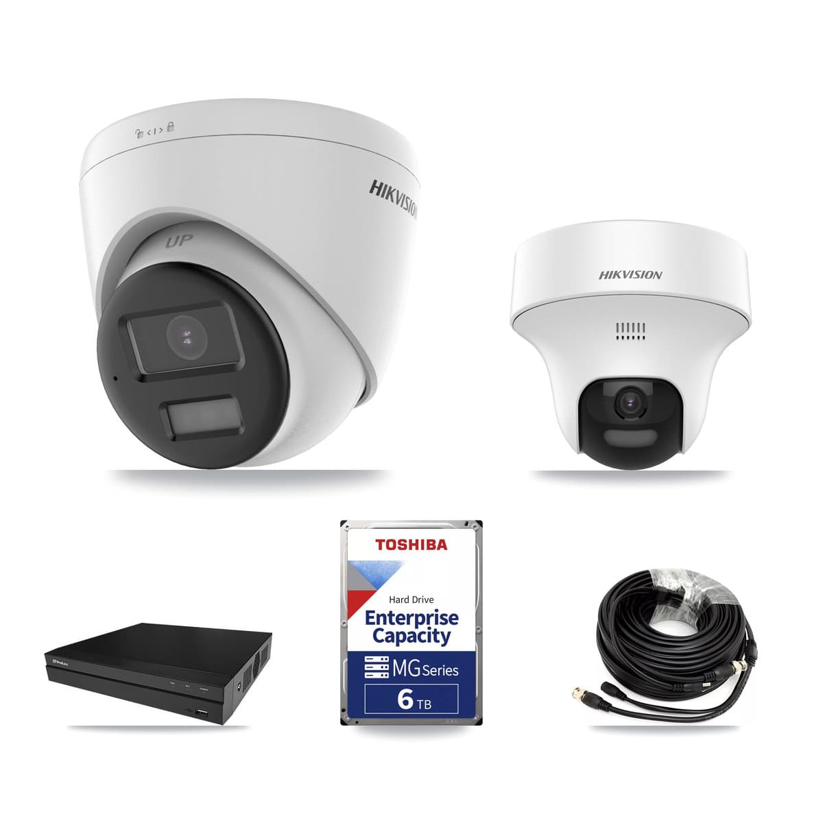 Hikvision & Prolux 8-Channel 5MP CCTV Kit — 1 DS-2CE70K0T + 4 DS-2CE78K0T Turret Cameras + 6TB Recording (PXD-5208AN Recorder) - Image 1