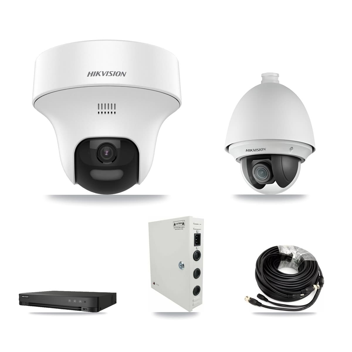 Hikvision 8-Channel 2MP – 5MP CCTV Kit — 1 DS-2AE4225T-A 2MP PTZ + 6 DS-2CE70K0T-PTLTS 5MP Turret Cameras + 8TB Recording (IDS-7208HUHI-M1/E Recorder) - Image 1