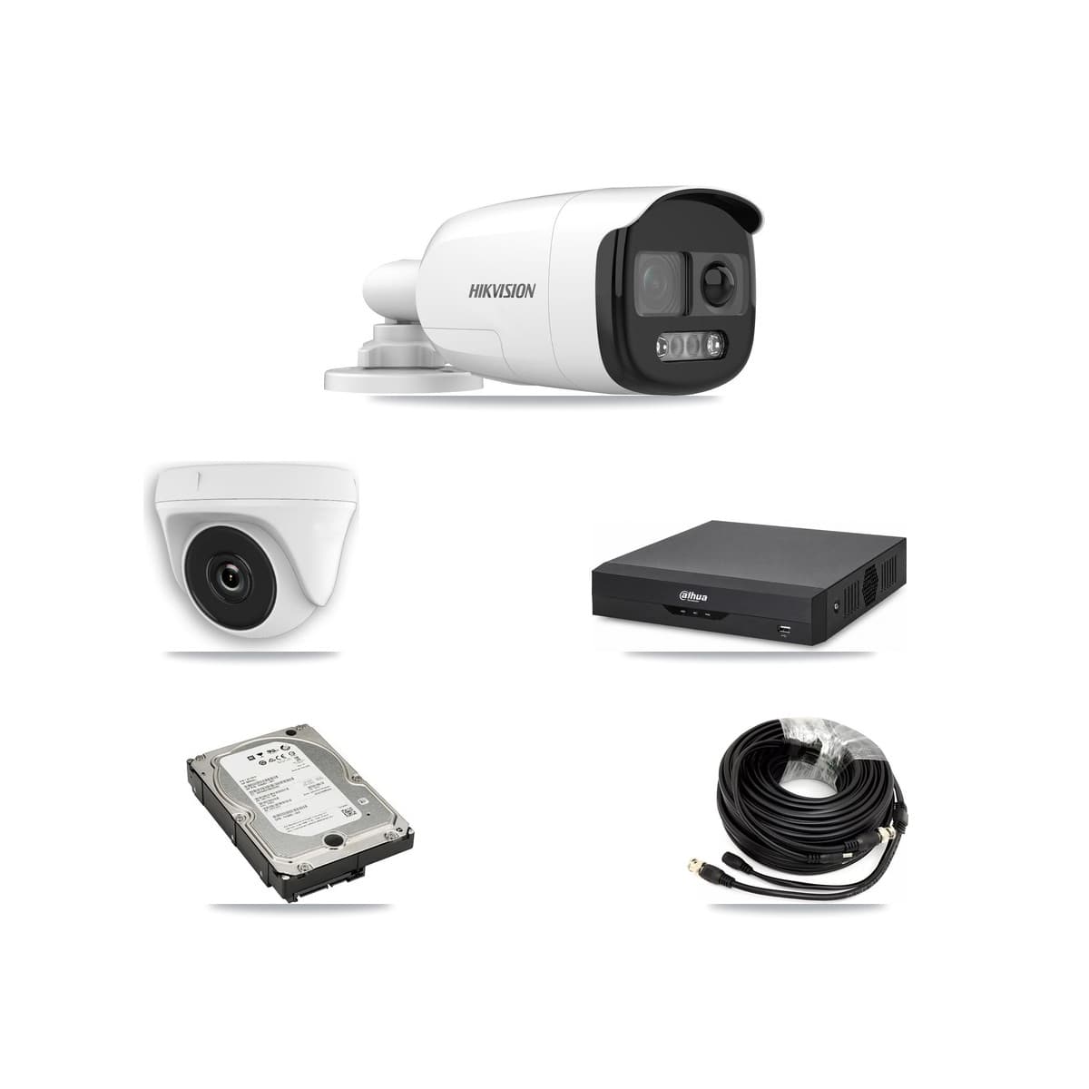 Hikvision & Dahua 4-Channel 2MP – 5MP CCTV Kit — 3 5MP Bullet + 1 2MP Dome Cameras + 5TB Recording - Image 1