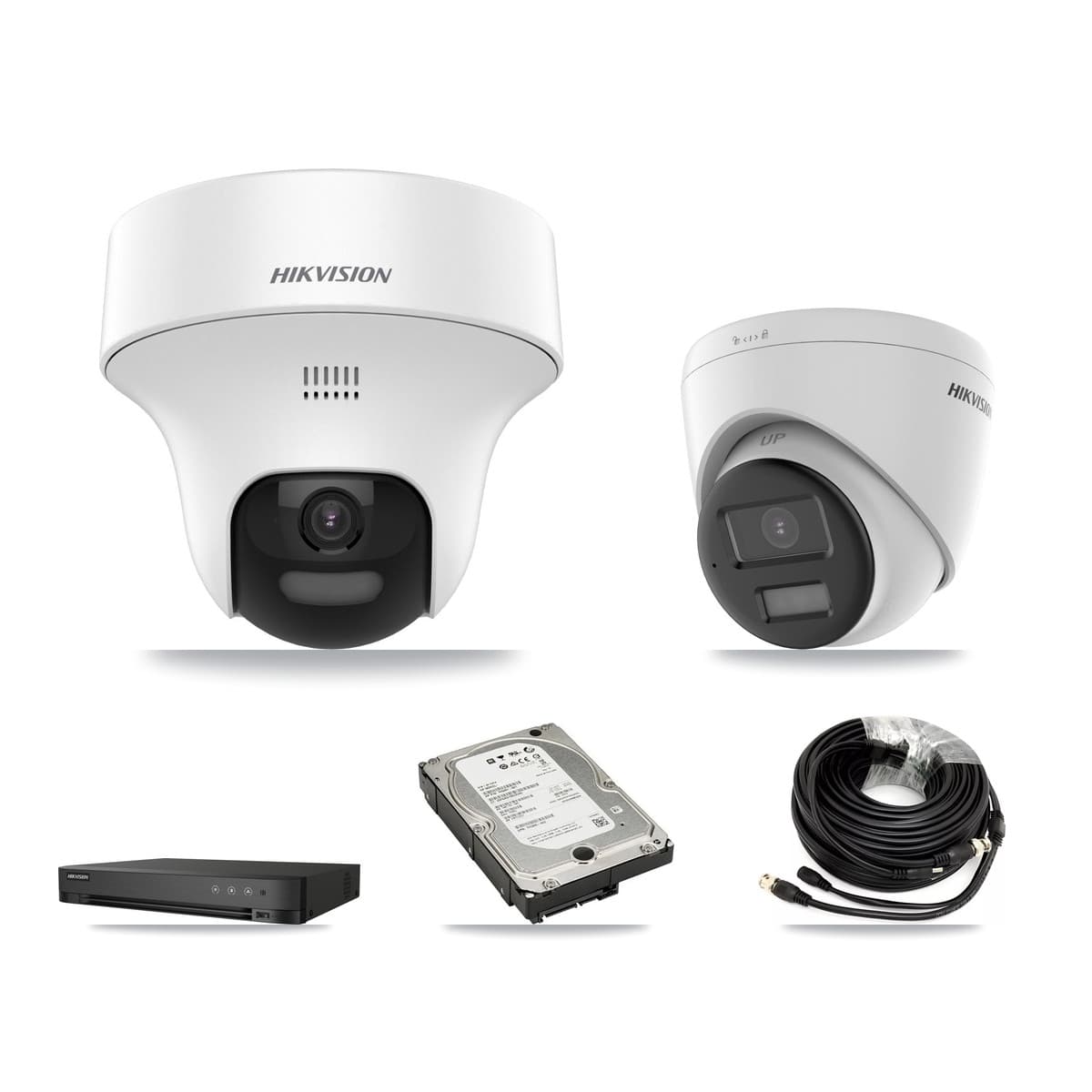 Hikvision 4-Channel 5MP CCTV Kit — 3 DS-2CE70K0T + 1 DS-2CE78K0T Turret Cameras + 5TB Recording (IDS-7204HUHI Recorder) - Image 1