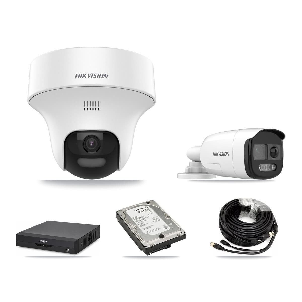 Hikvision & Dahua 4-Channel 5MP CCTV Kit — 1 DS-2CE12KF3T Bullet + 3 DS-2CE70K0T Turret Cameras + 5TB Recording - Image 1