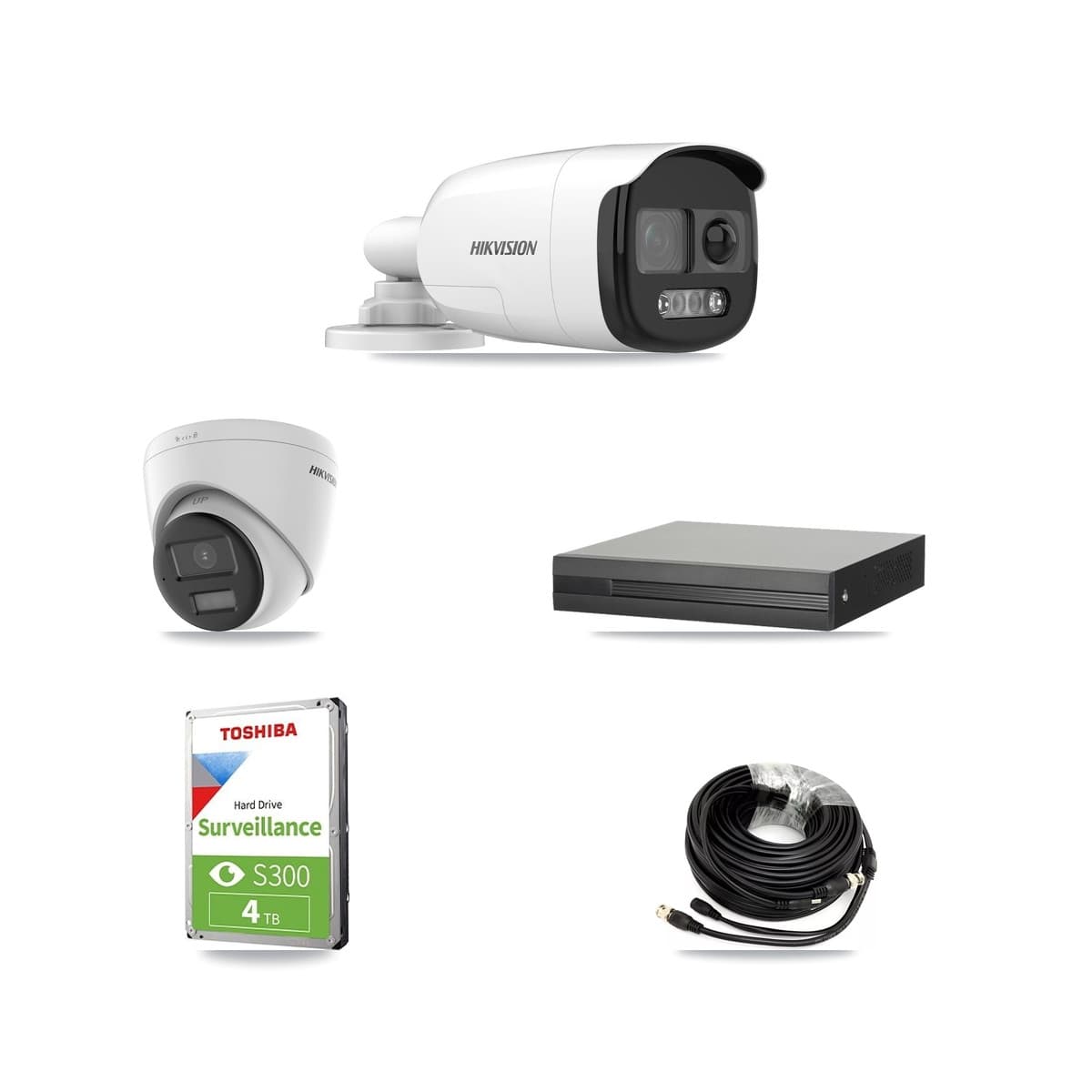 Hikvision 4-Channel 5MP CCTV Kit — 2 DS-2CE12KF3T-PIRXO Bullet + 1 DS-2CE78K0T-LPTS Turret Cameras + 4TB Recording (XVR-3104HS-5MP-LITE Recorder) - Image 1